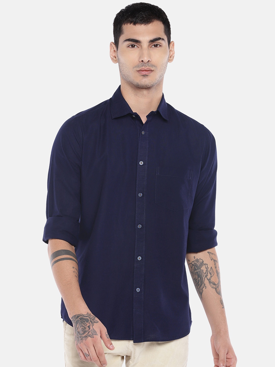 

EVOQ Men Navy Blue Comfort Regular Fit Casual Shirt