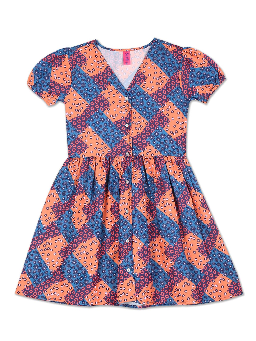 

SUGR Girl Girls Orange V-Neck Printed Dress