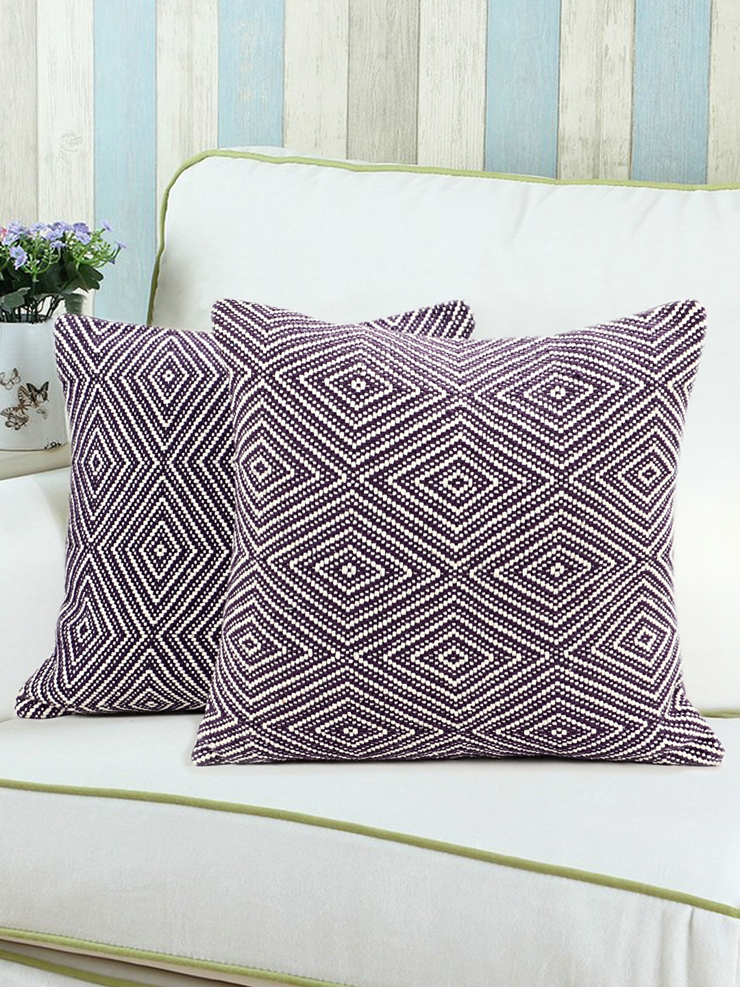 

Saral Home Purple Set of 2 Patterned 16" x 16" Square Cushion Covers