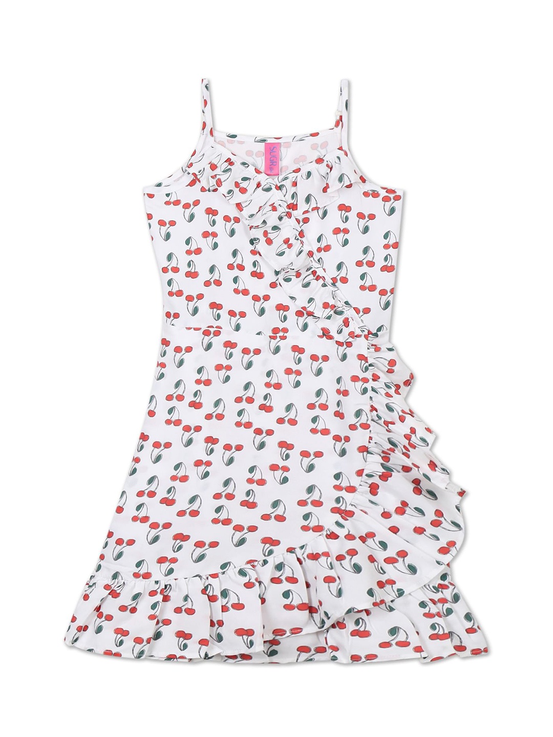 

SUGR Girl White & Red Printed Shoulder Straps A-Line Dress