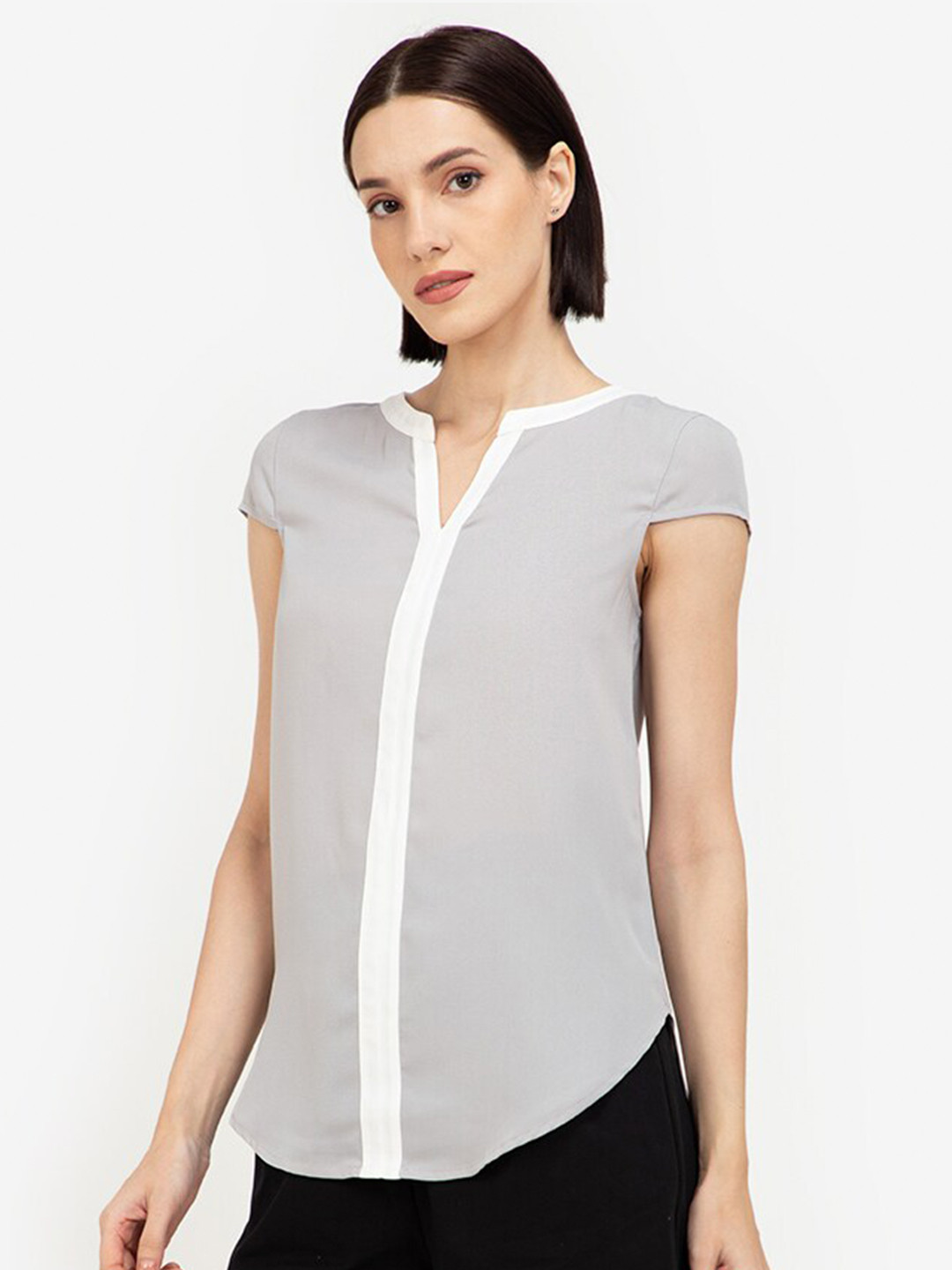

ZALORA WORK Grey & White Solid Cap Sleeves Tunic