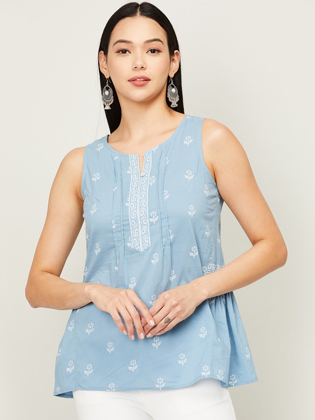 

Colour Me by Melange Blue Embellished Pure Cotton Top