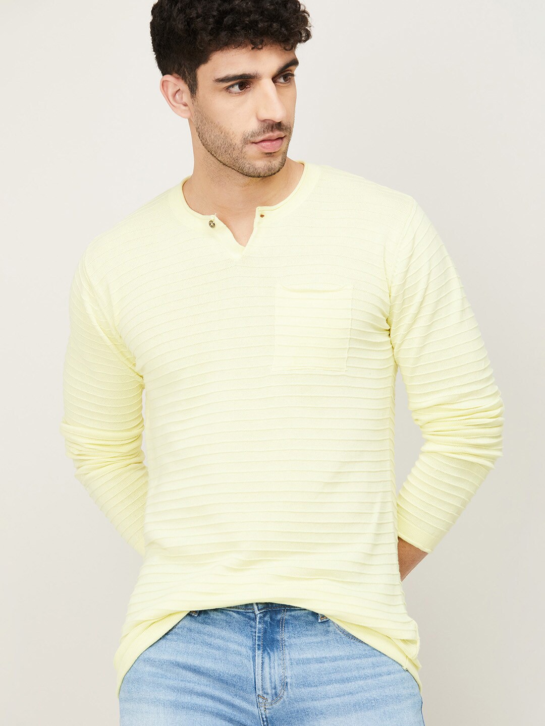 

Forca by Lifestyle Men Yellow Striped Cotton Sweatshirt