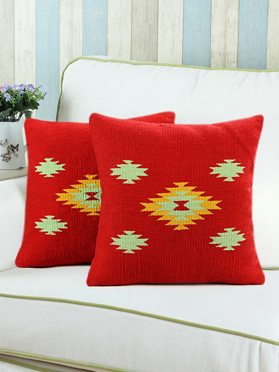 

Saral Home Red Set of 2 Patterned 18" x 18" Square Cushion Covers