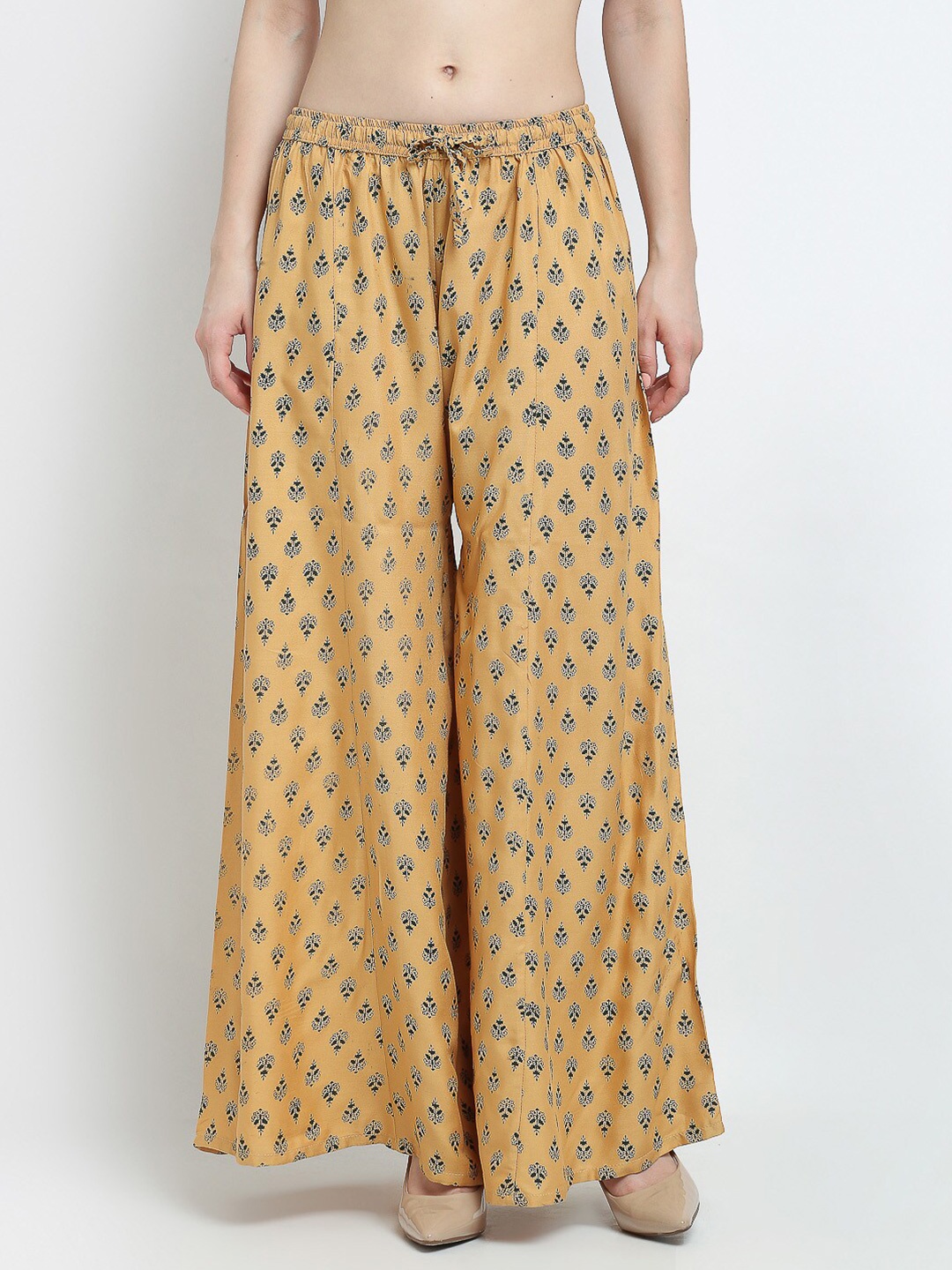 

Jinfo Women Beige & Blue Ethnic Motifs Printed Flared Palazzos