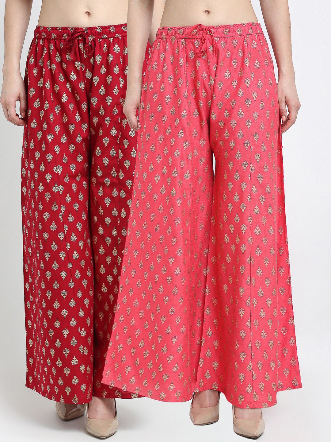 

Jinfo Women Maroon & Pink Pack Of 2 Floral Printed Wide Leg Fit Palazzos