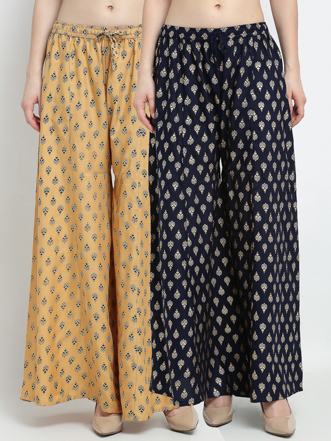 

Jinfo Women Beige & Blue Ethnic Motifs Printed Flared Ethnic Palazzos Set Of 2