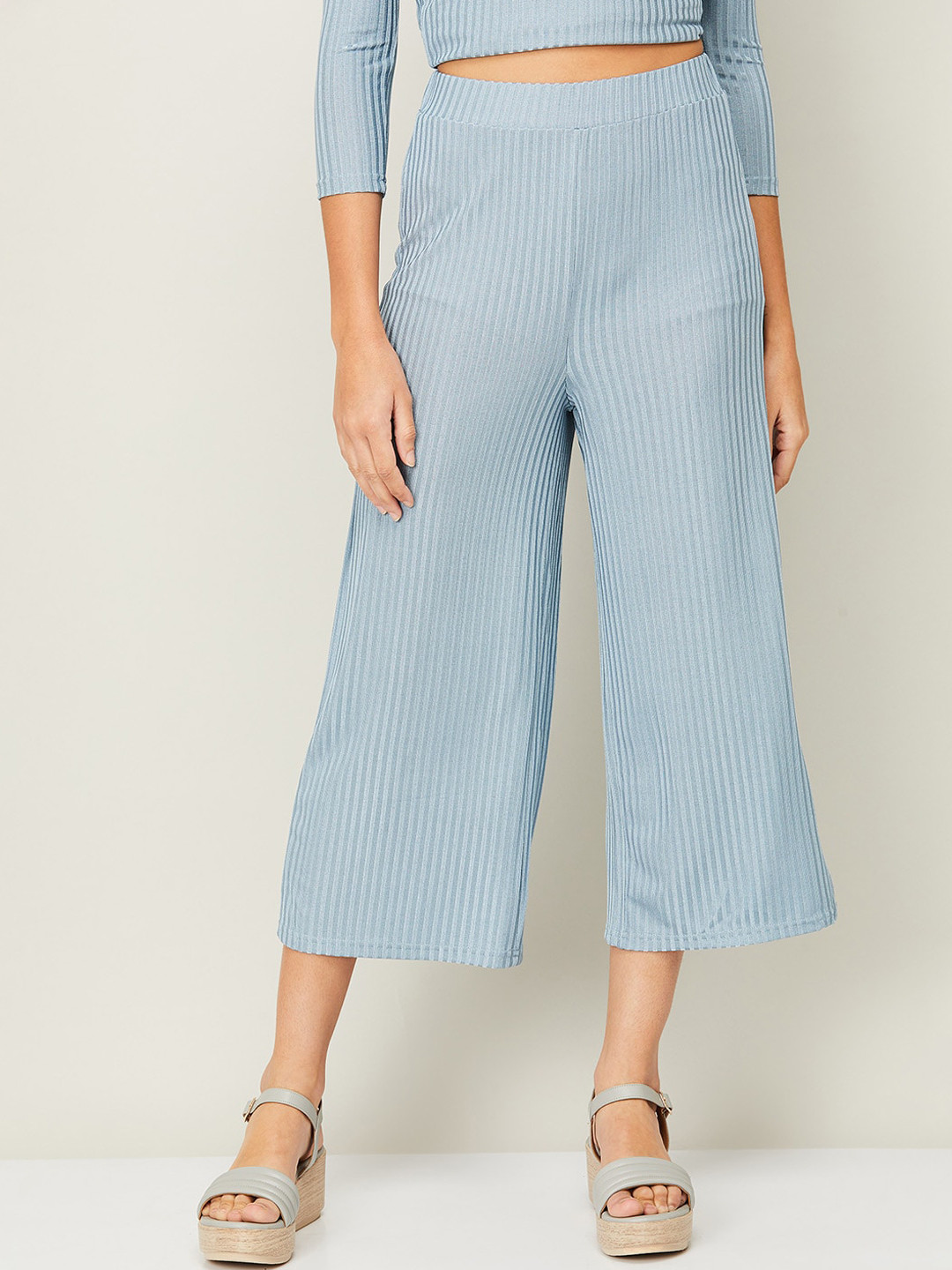 

CODE by Lifestyle Women Green Striped High-Rise Culottes Trousers