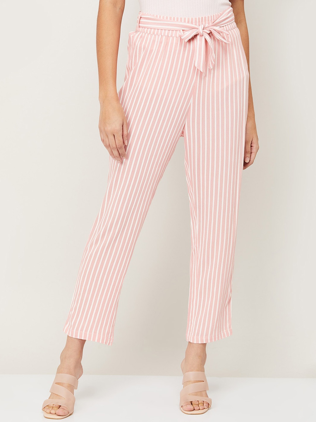 

Fame Forever by Lifestyle Woman Pink Striped High-Rise Trousers