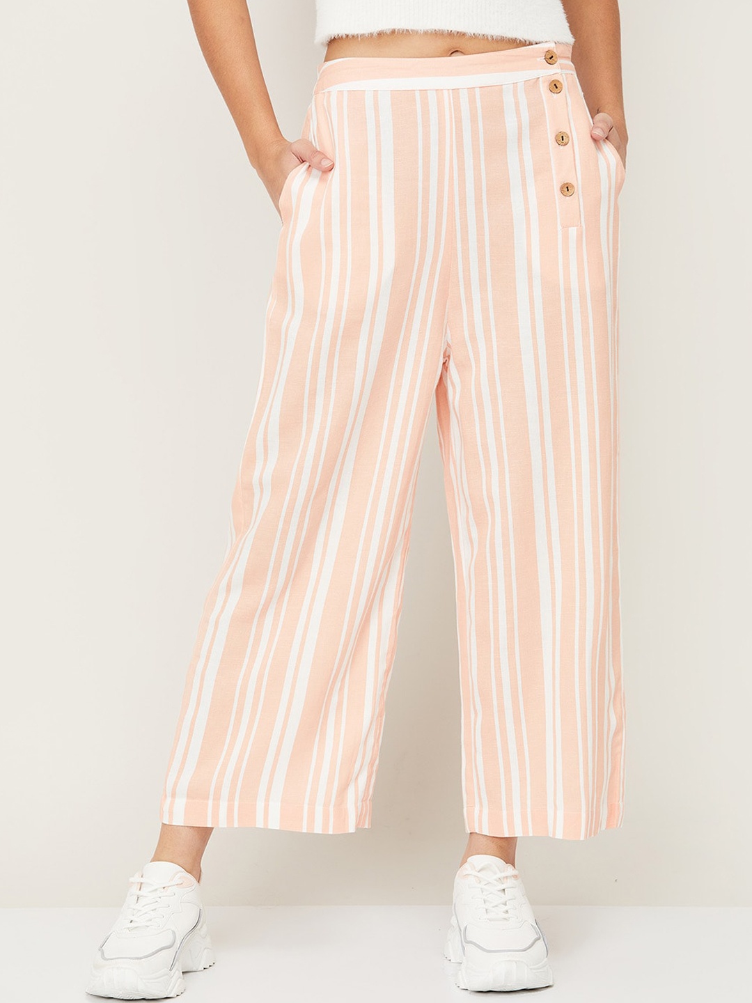 

Ginger by Lifestyle Women Multicoloured Striped High-Rise Trousers, Multi