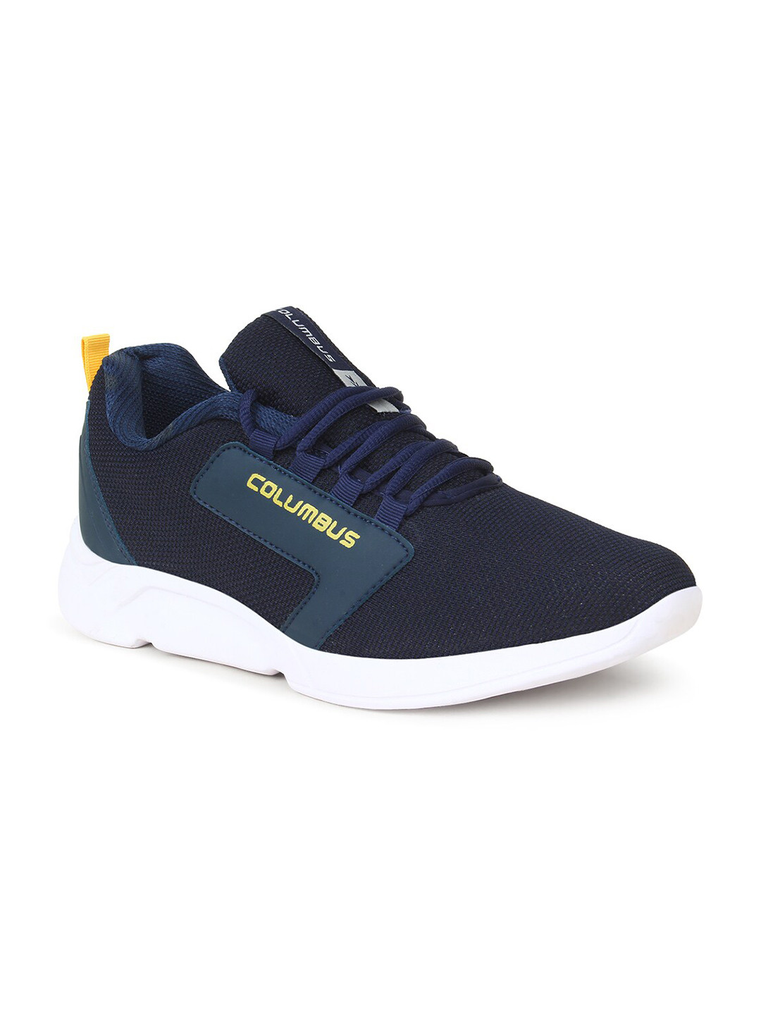 

Columbus Men Navy Blue & Gold Mesh Non-Marking Lace-Up Running Shoes