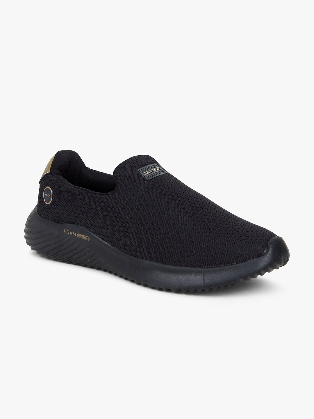 

Columbus Men Black & Gold Mesh Non-Marking Slip-On Running Shoes