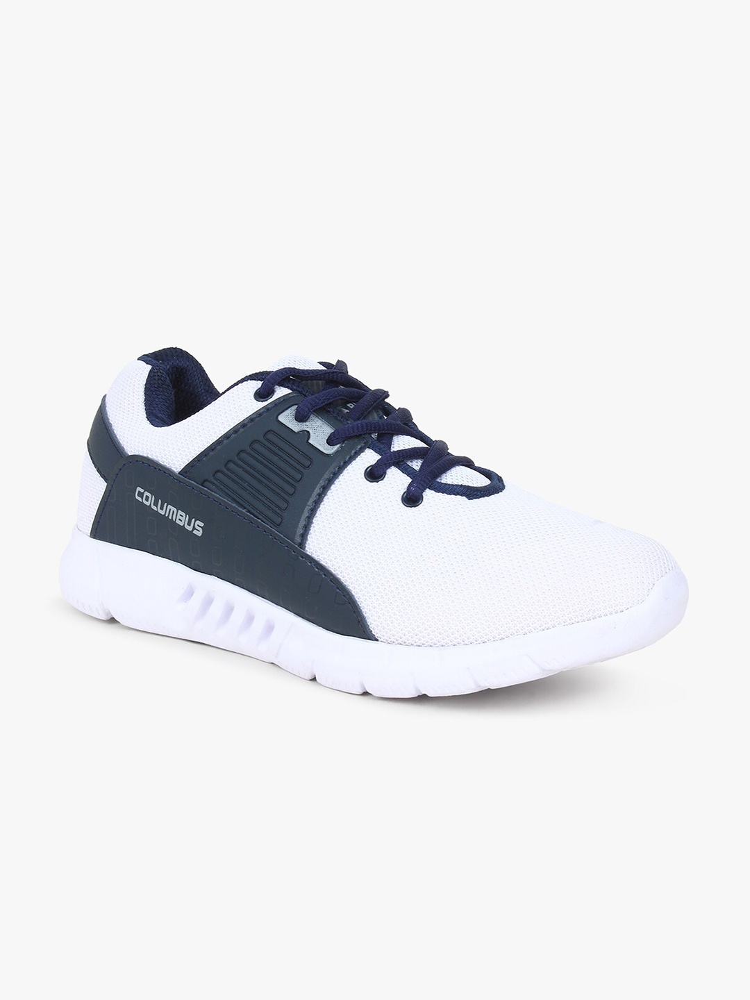 

Columbus Men White & Navy Blue Mesh Non-Marking Lace-Up Running Shoes