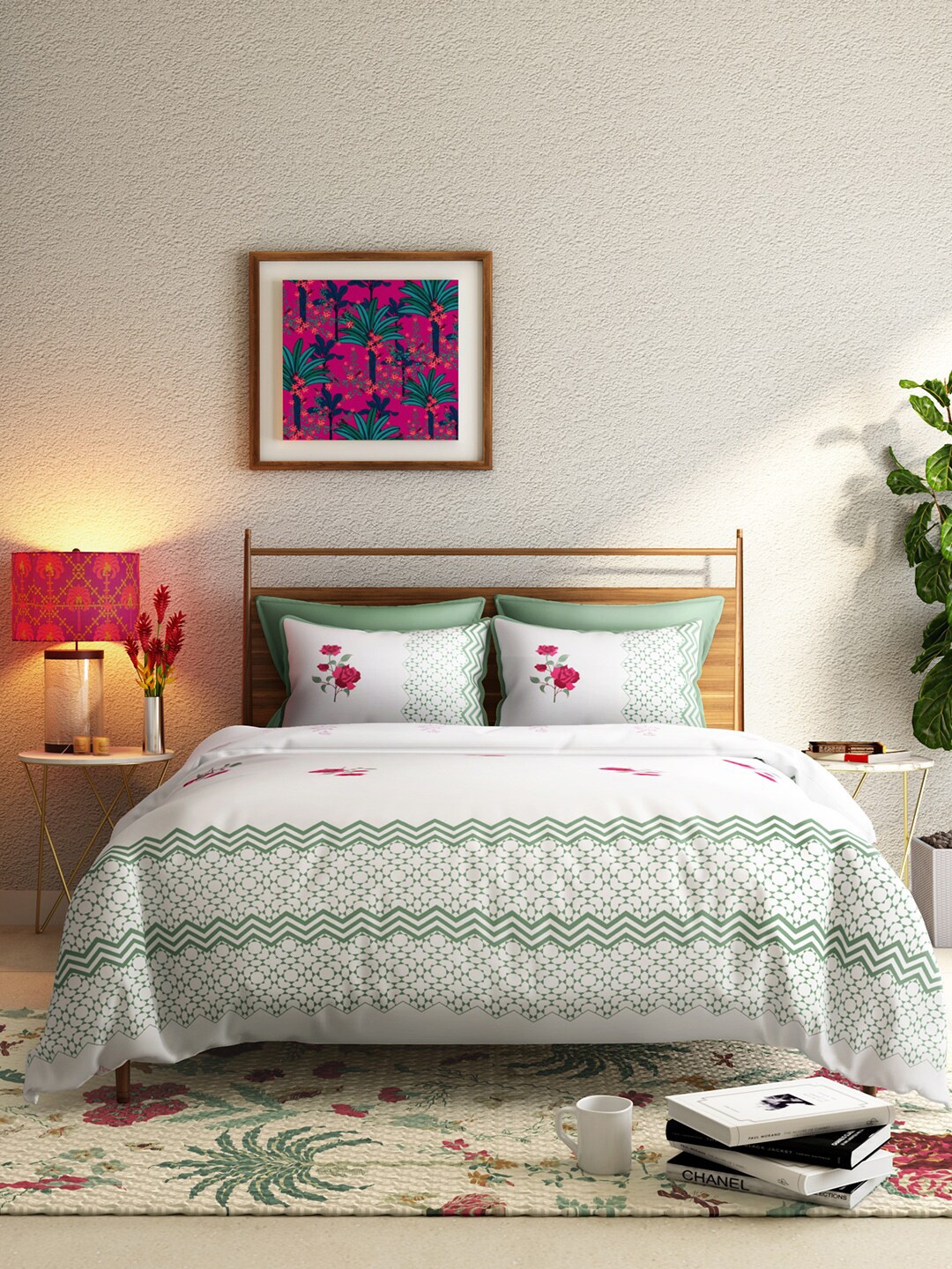 

India Circus by Krsnaa Mehta Green & White Floral AC Room 180 GSM Cotton Single Bed Dohar