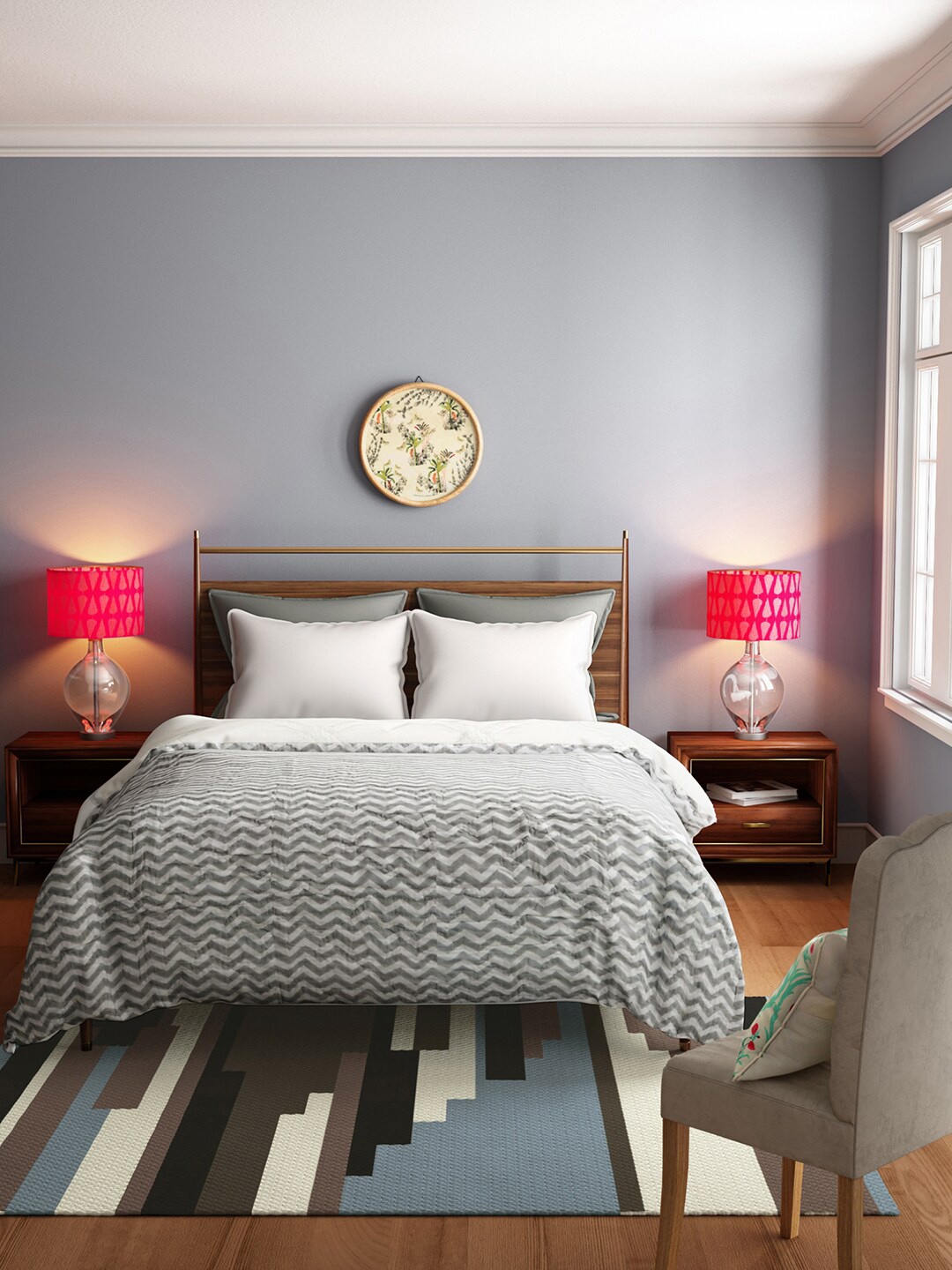 

India Circus by Krsnaa Mehta Grey Geometric AC Room Double Bed Quilt