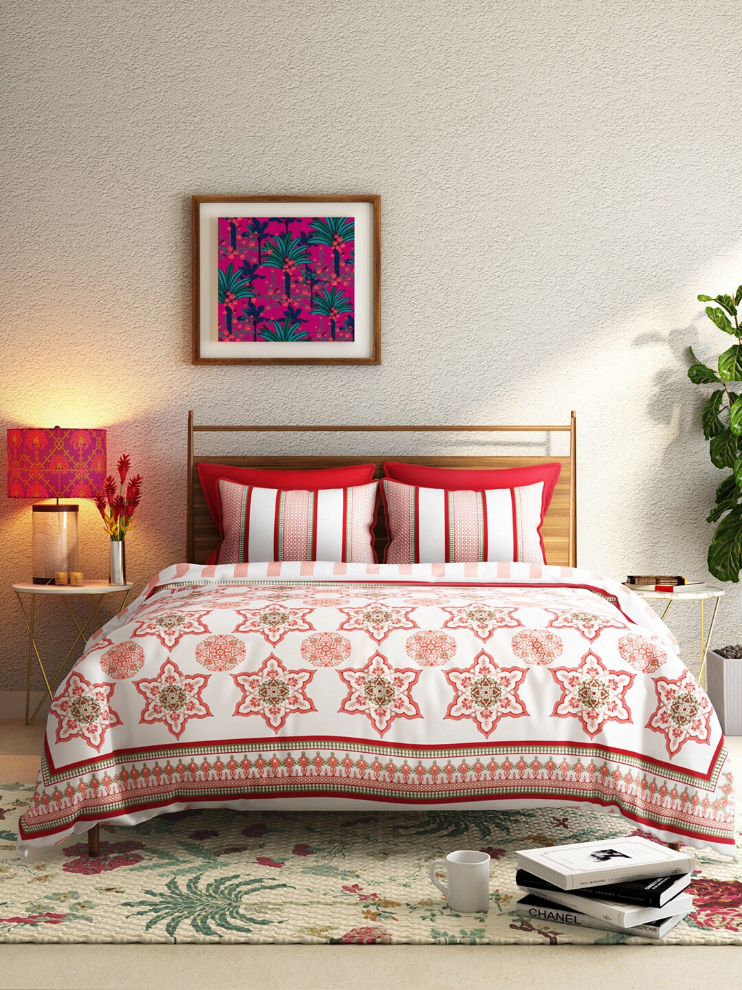 

India Circus by Krsnaa Mehta Red & Off-White 180 GSM AC Room Single Bed Dohar
