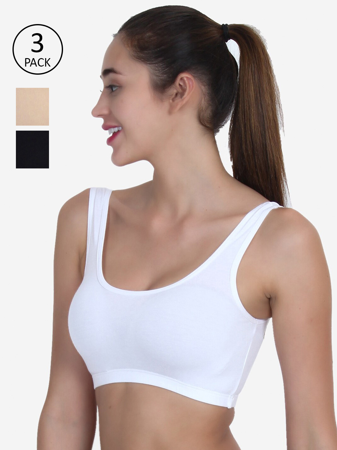

XOXO Design Set Of 3 Non Wired Non Padded Seamless Beginners Bra, White
