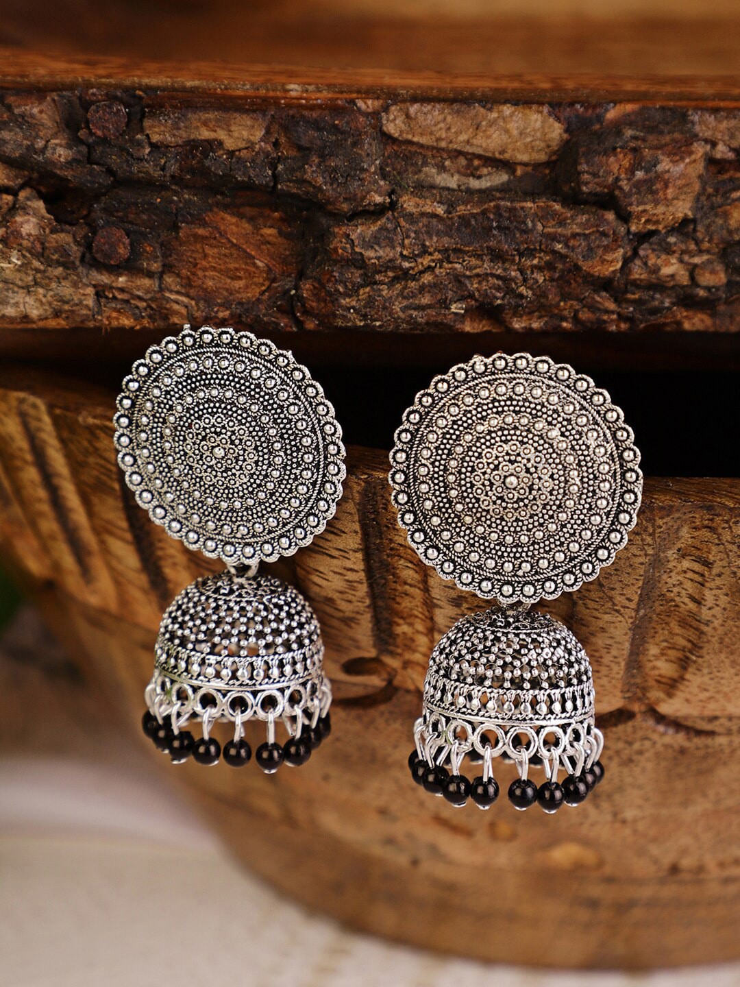 

Shining Diva Silver-Toned Contemporary Jhumkas Earrings
