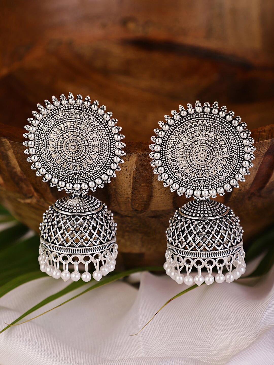 

Shining Diva Silver-Toned Contemporary Jhumkas Earrings