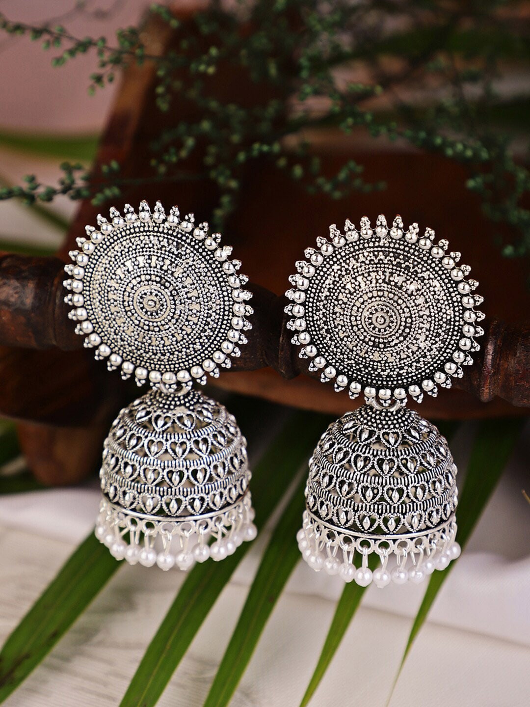 

Shining Diva Silver-Toned Contemporary Jhumkas Earrings