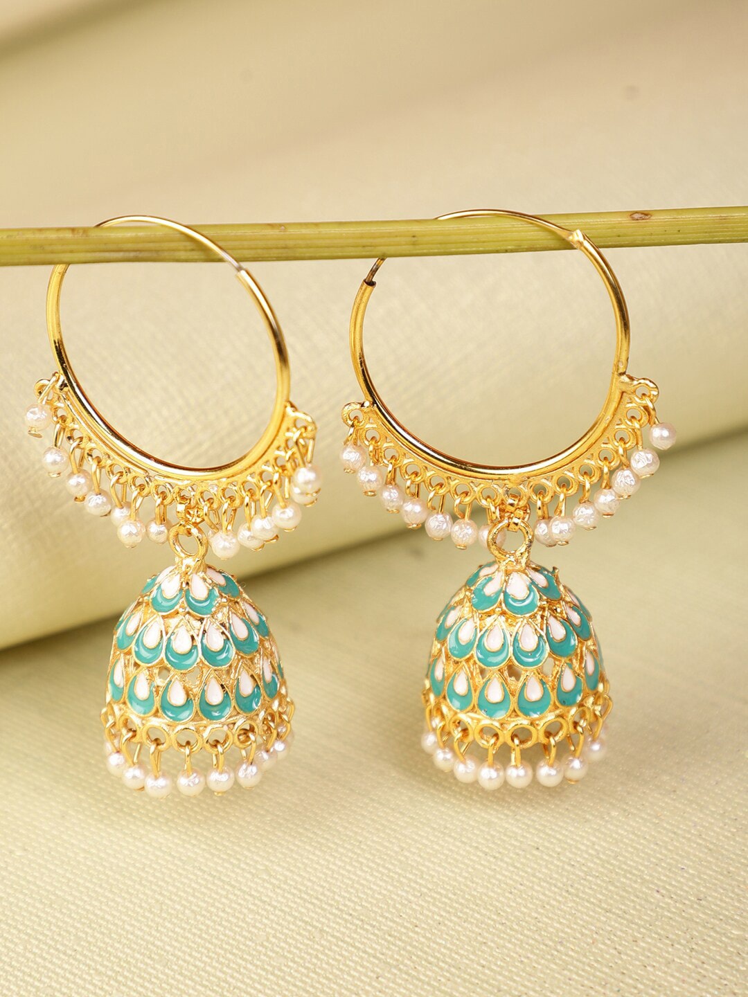 

Shining Diva Gold-Plated & White Circular Jhumkas