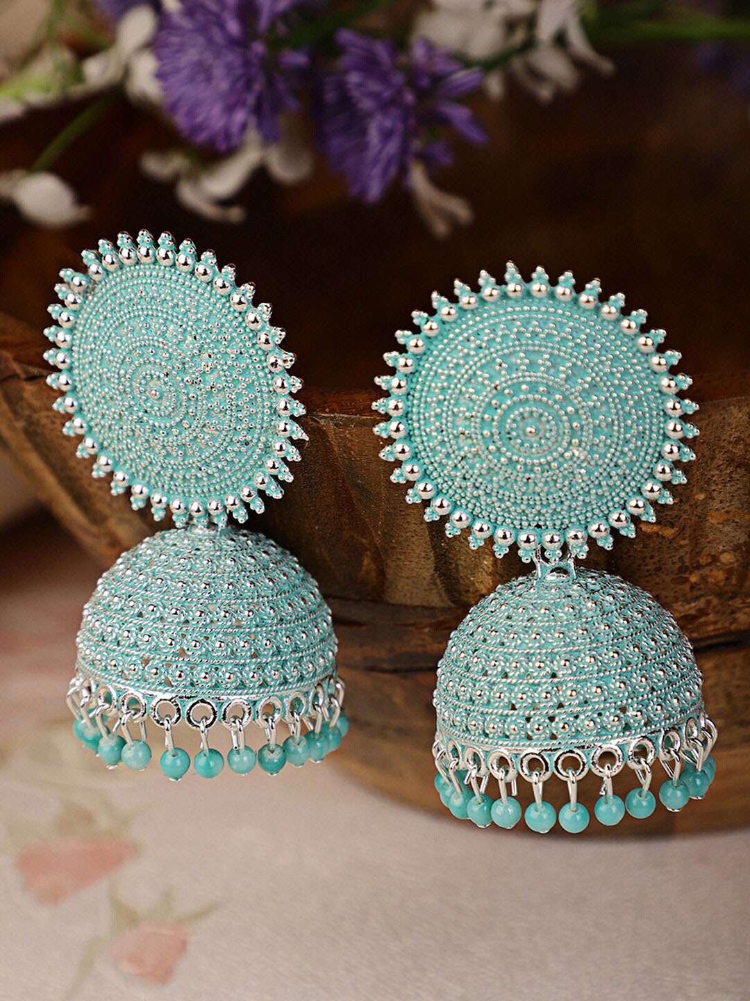 

Shining Diva Blue & Silver-Toned Contemporary Jhumkas Earrings