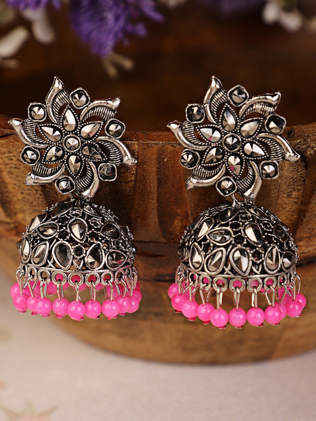 

Shining Diva Women Pink Contemporary Jhumkas Earrings