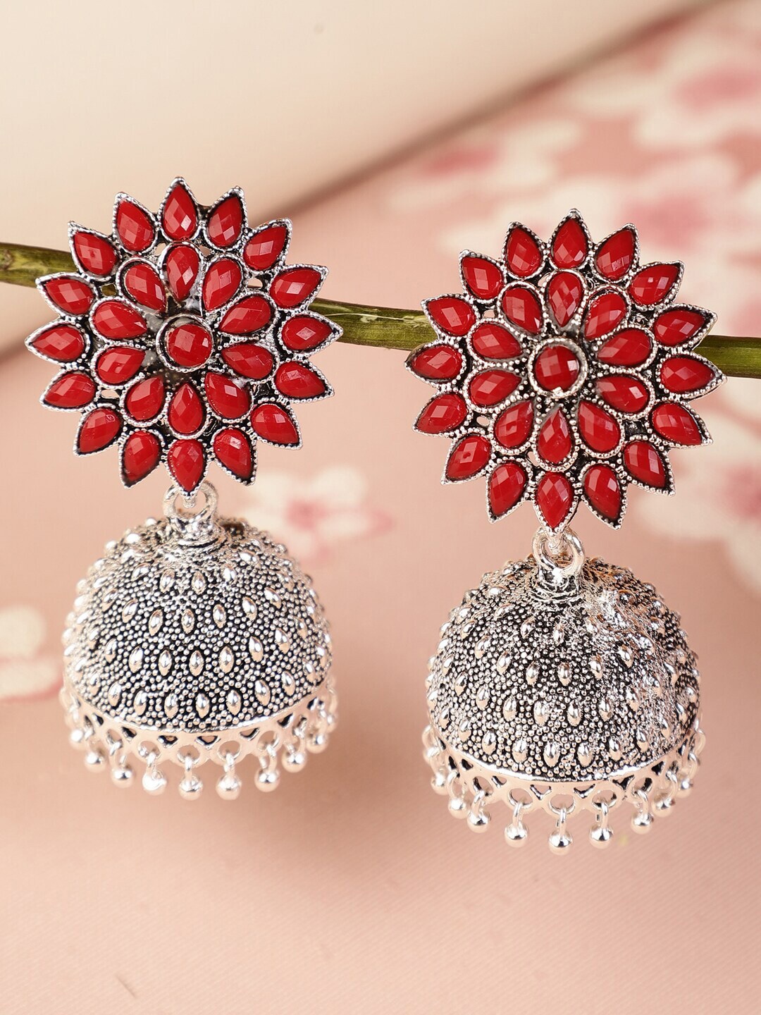 

Shining Diva Red Jhumkas Earrings