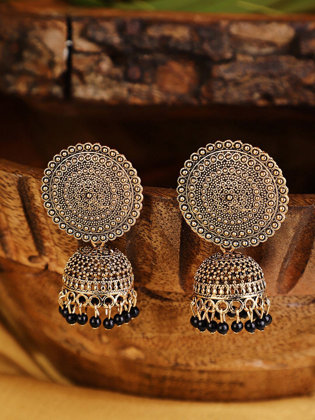 

Shining Diva Gold-Plated Black Jhumkas Earrings