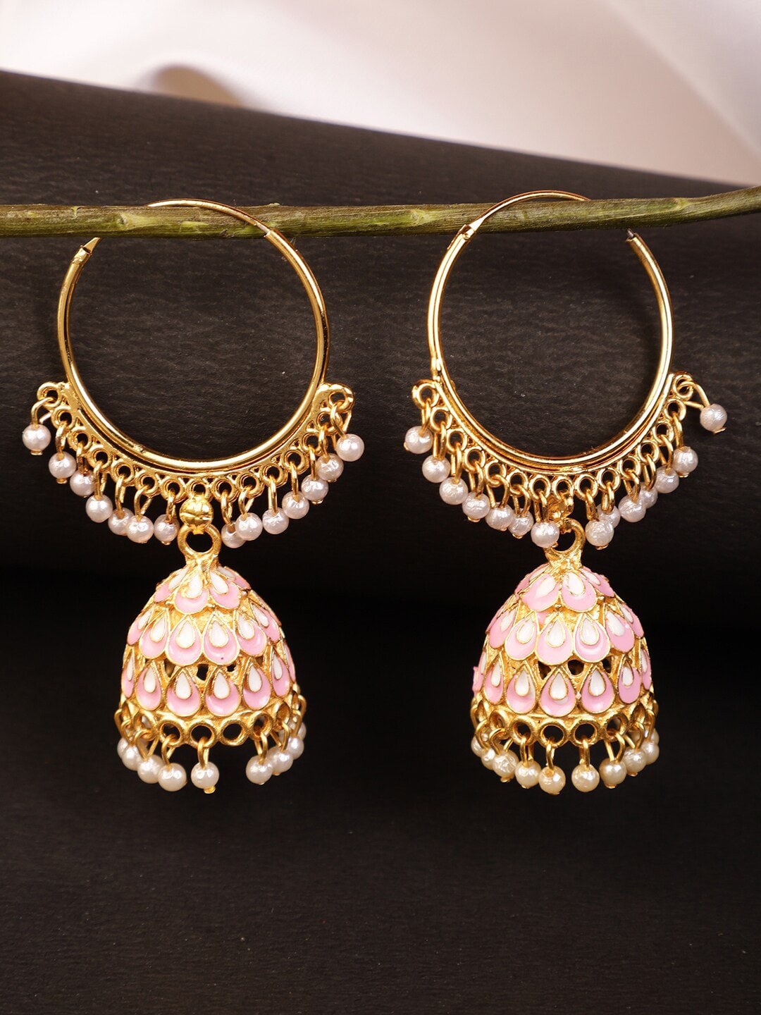 

Shining Diva Women Pink & Gold-Toned Antique Contemporary Jhumkas Earrings