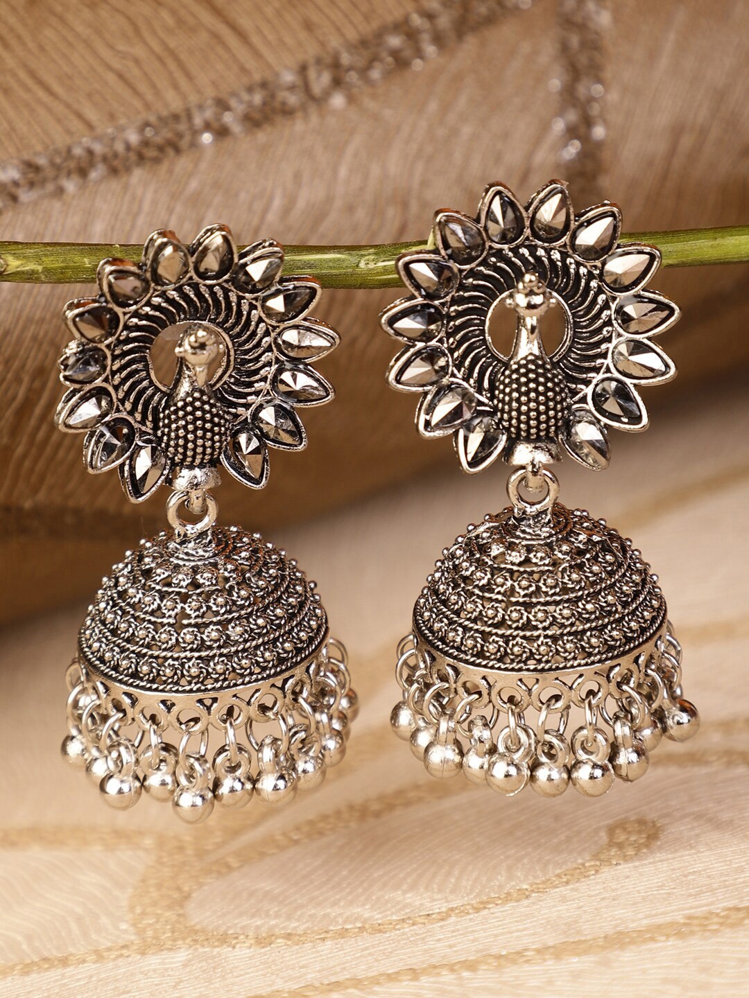 

Shining Diva Silver-Toned Contemporary Oxidized Jhumkas Earrings