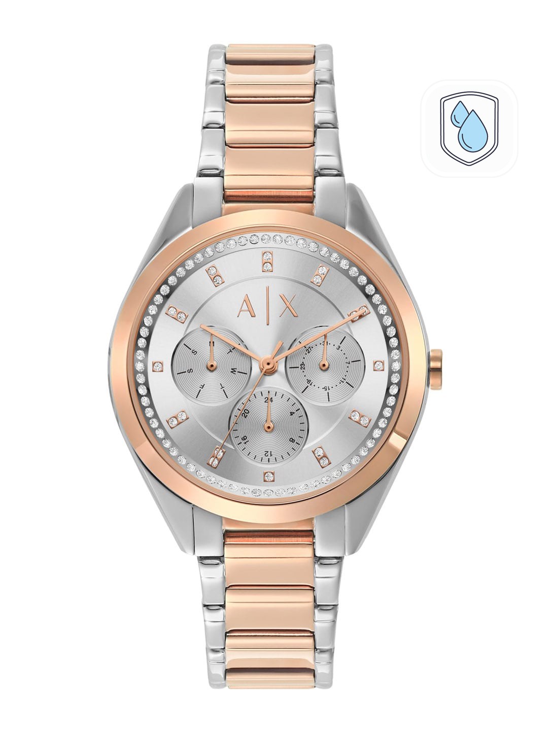 

Armani Exchange Women Silver-Toned Stainless Steel Bracelet Style Straps Watch - AX5655