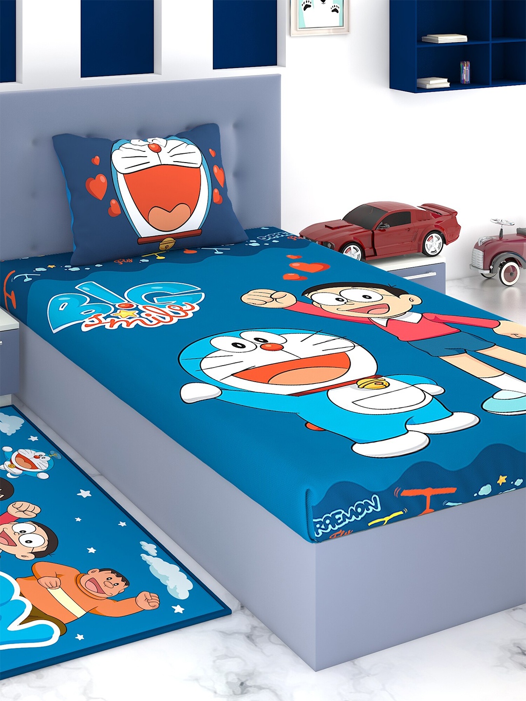 

Athom Trendz Blue & White Cartoon Characters 180 TC Single Bedsheet with 1 Pillow Covers