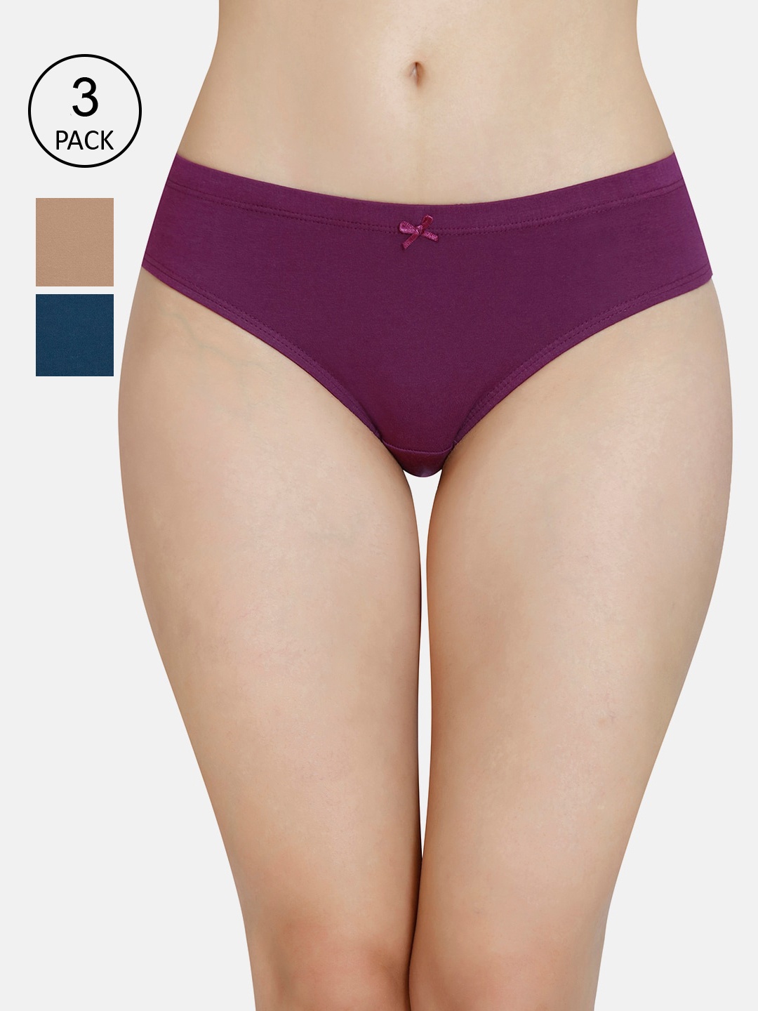 

Amante Women Solid Pack of 3 Mid Rise Bikini Briefs PPK33005, Burgundy