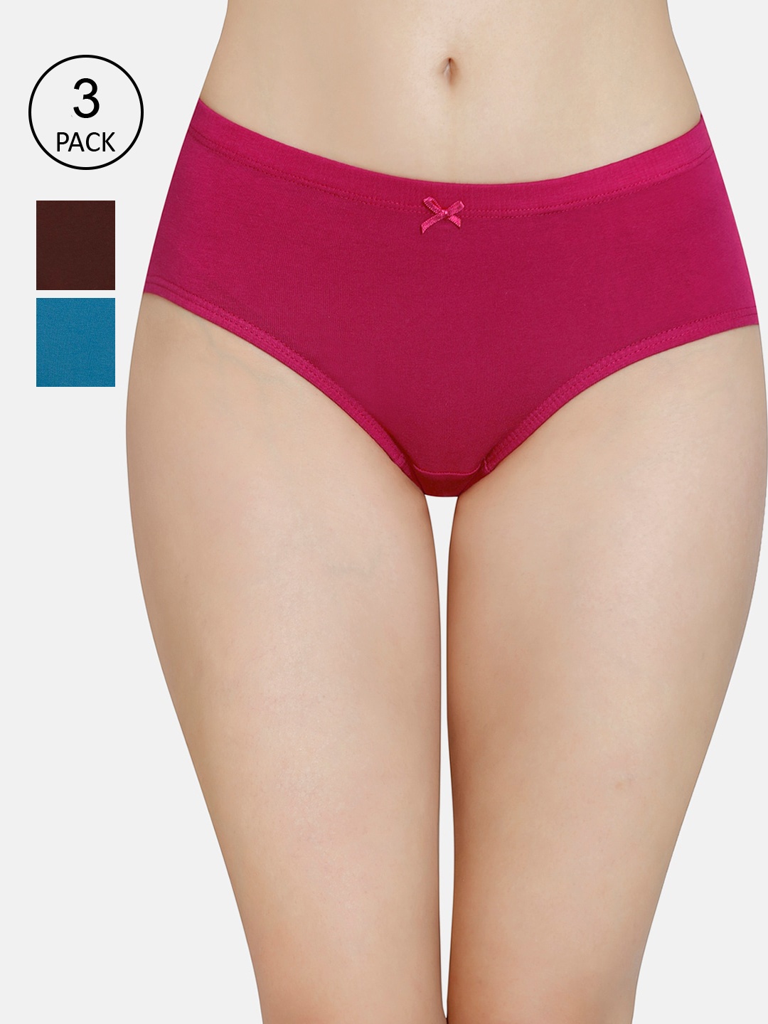 Amante Women Solid Pack of 3 Mid Rise Hipster Brief - PPK43005, Magenta
