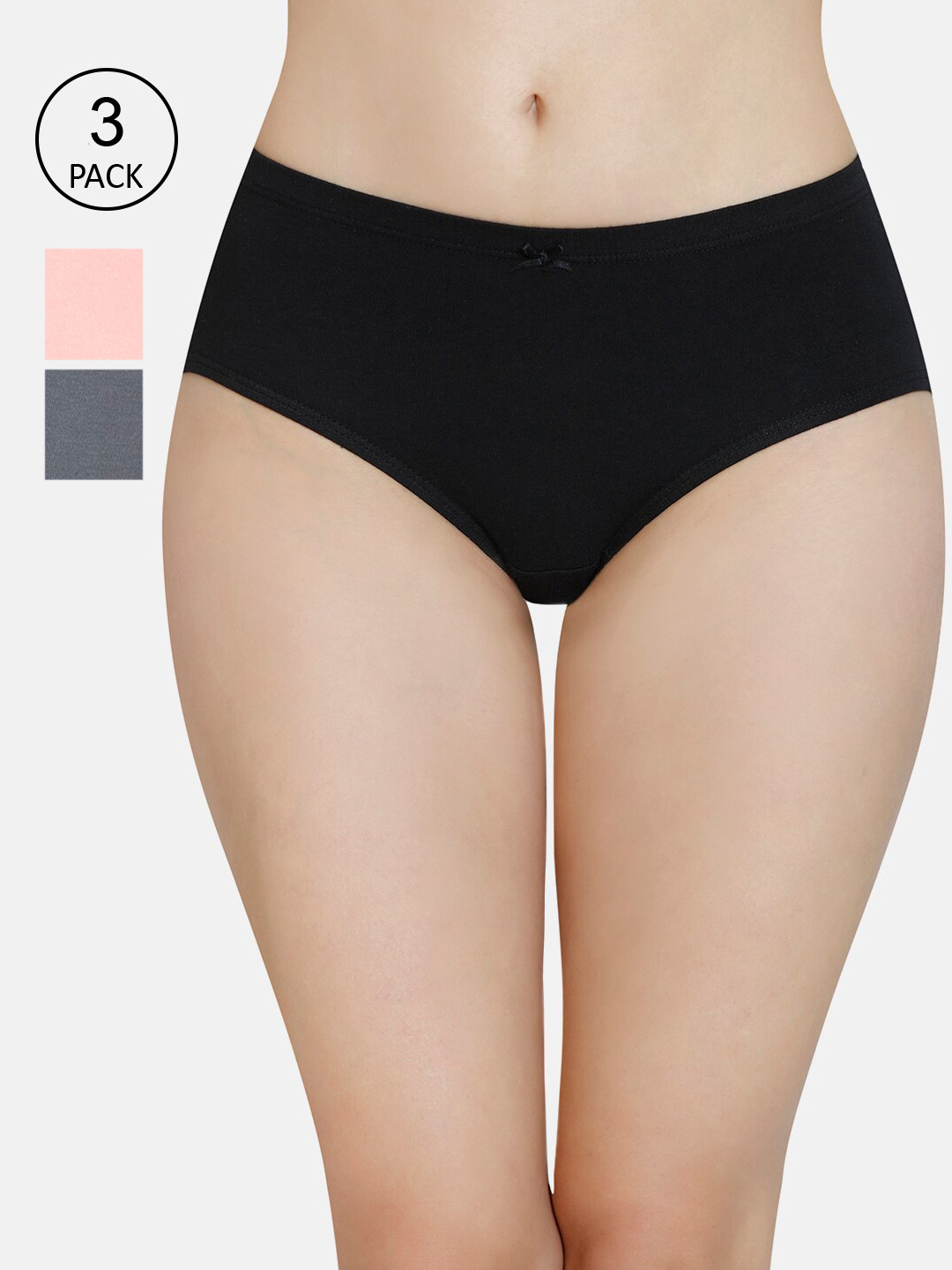 

Amante Women Solid Pack of 3 Mid Rise Hipster Brief - PPK43005, Black