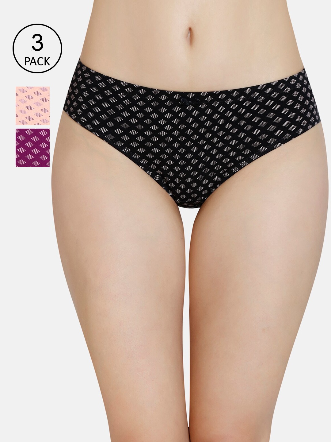 Amante Women Pack of 3 Printed Mid-Rise Bikini Briefs PPK33105, Purple