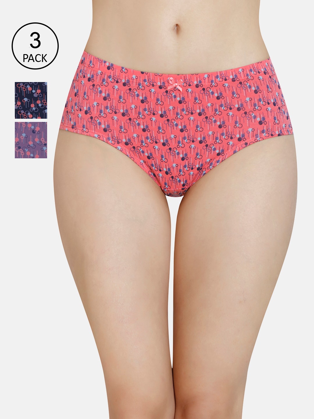 

Amante Woman Pack Of 3 Printed Mid-Rise Hipster Briefs- PPK43105, Purple