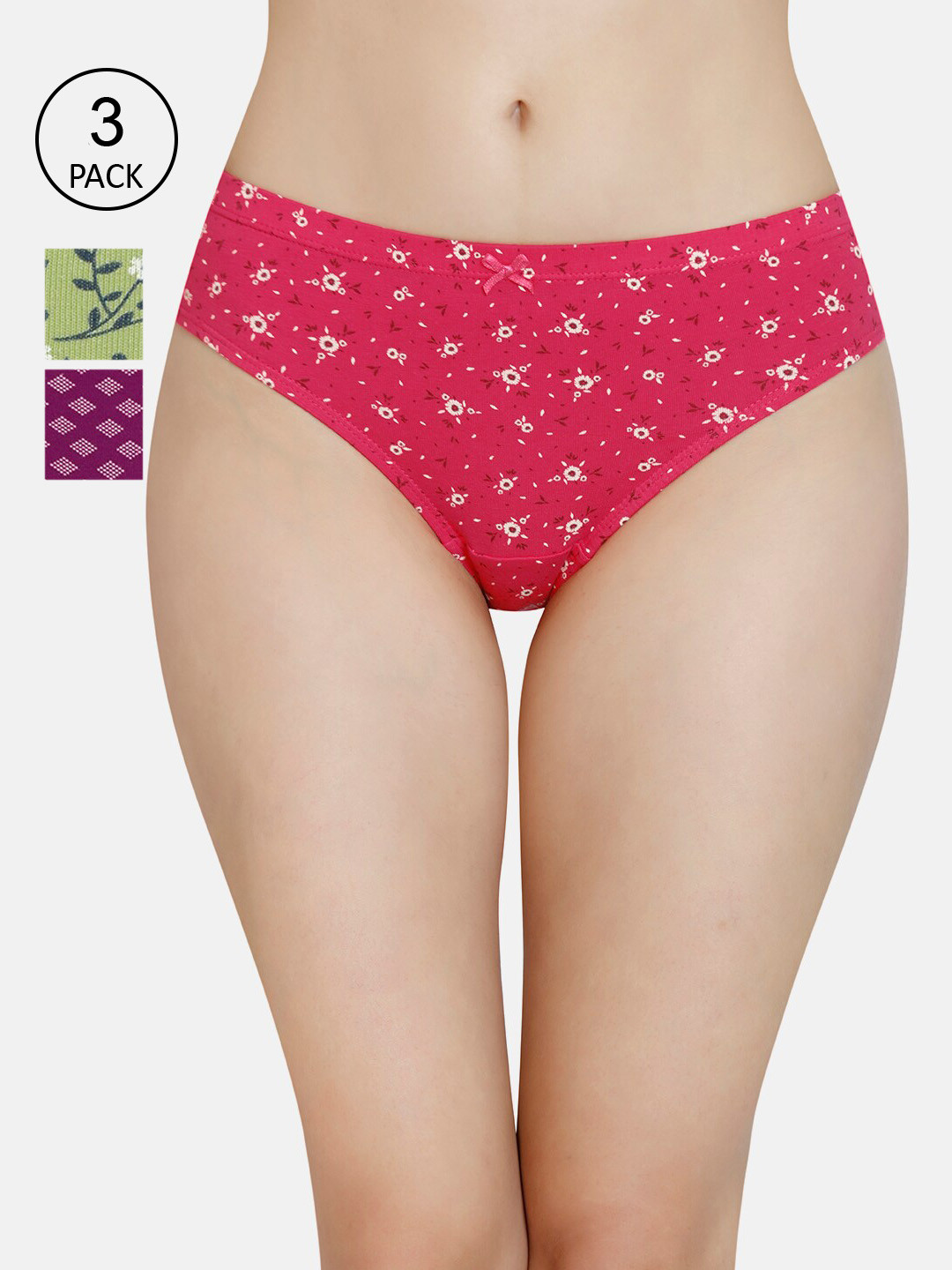

Amante Women Pack of 3 Printed Mid Rise Bikini Brief - PPK33105, Red