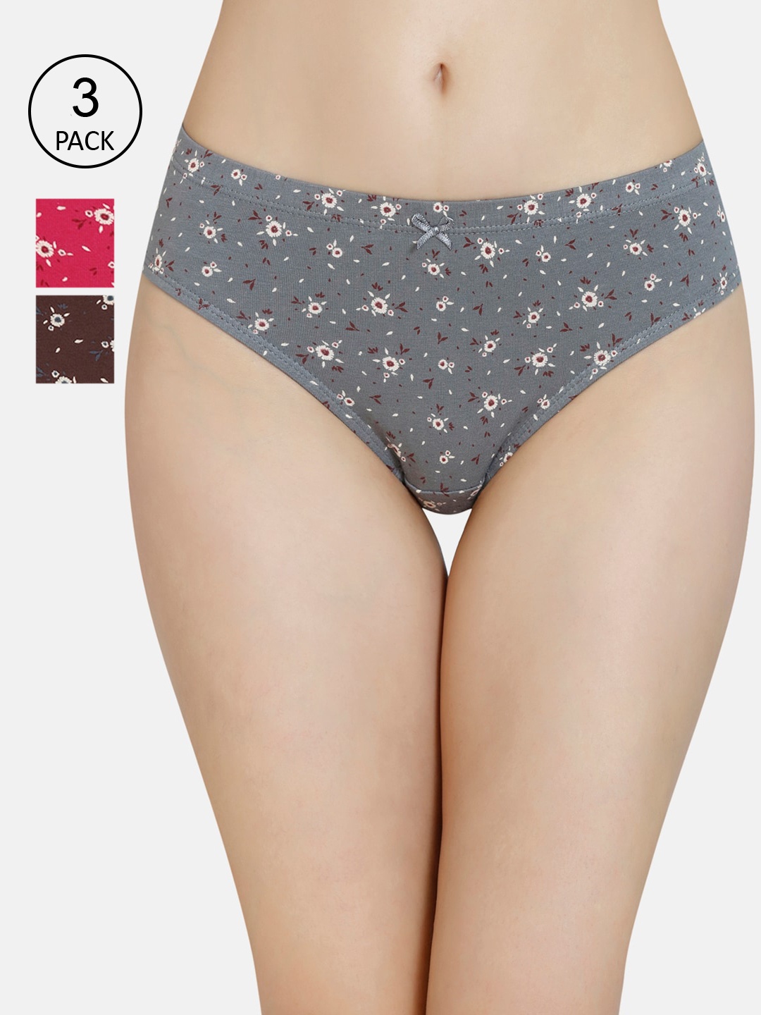 

Amante Women Printed Pack of 3 Mid Rise Bikini Brief - PPK33105, Grey