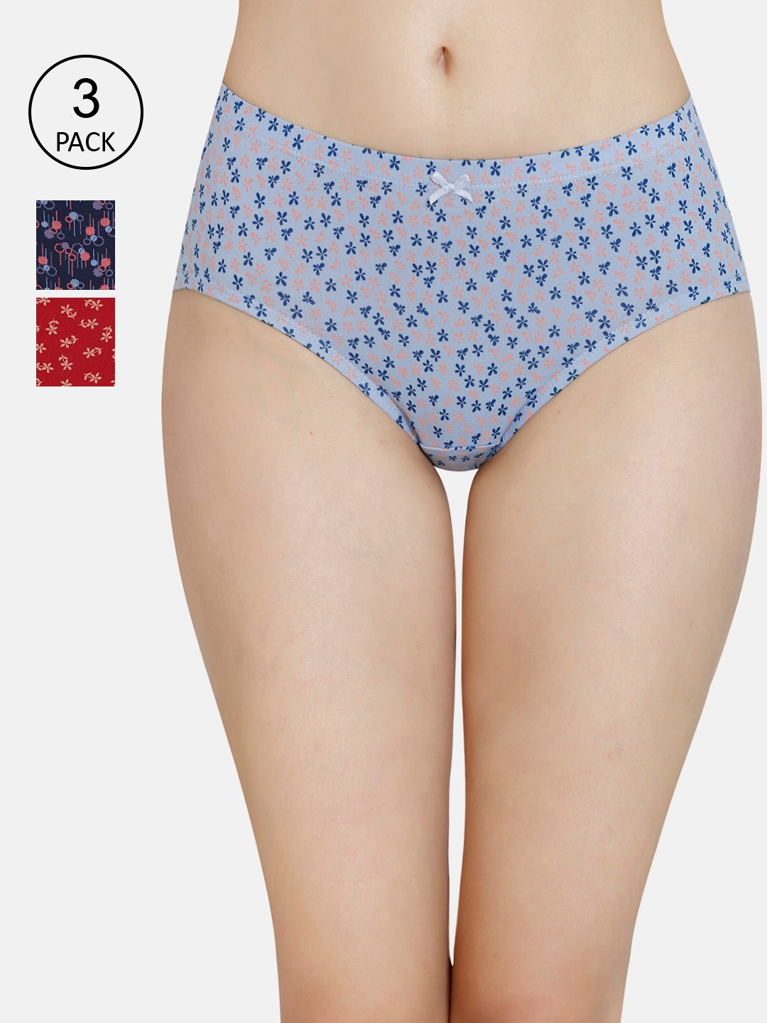 

Amante Women Pack Of 3 Micro Ditsy Printed Mid-Rise Hipster Briefs, Blue