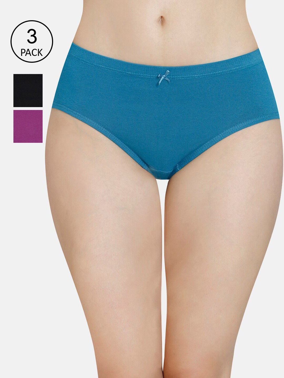 

Amante Women Solid Pack of 3 Mid Rise Hipster Brief - PPK43005, Black