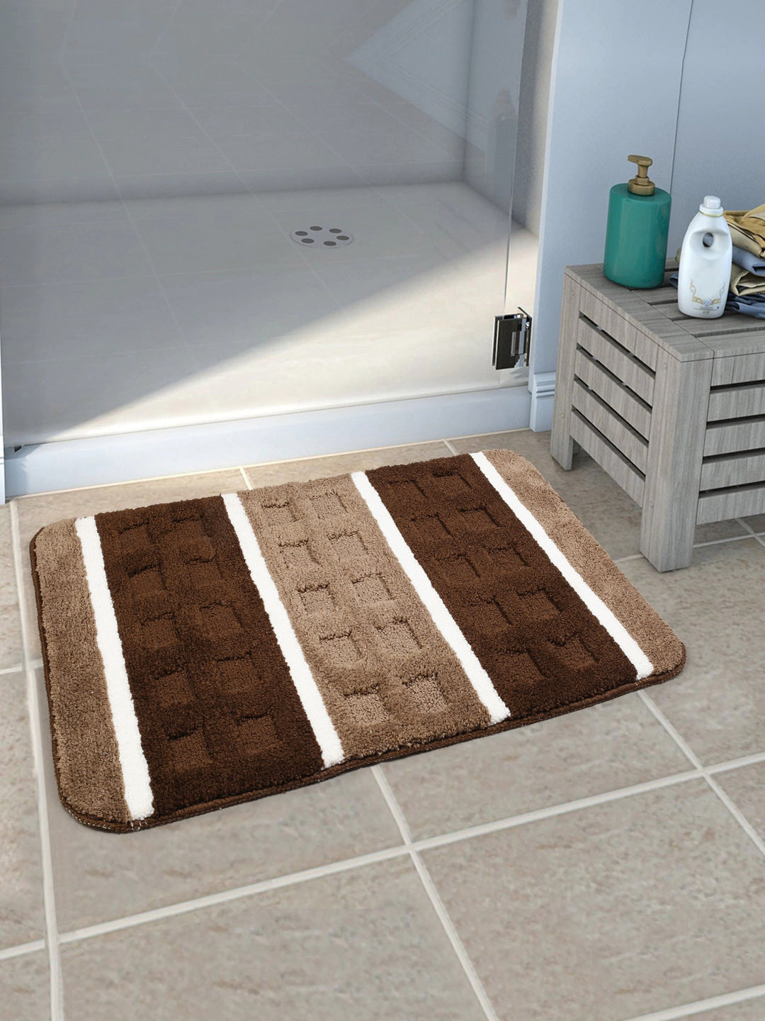 

Saral Home Brown Striped Rectangular Bath Rug