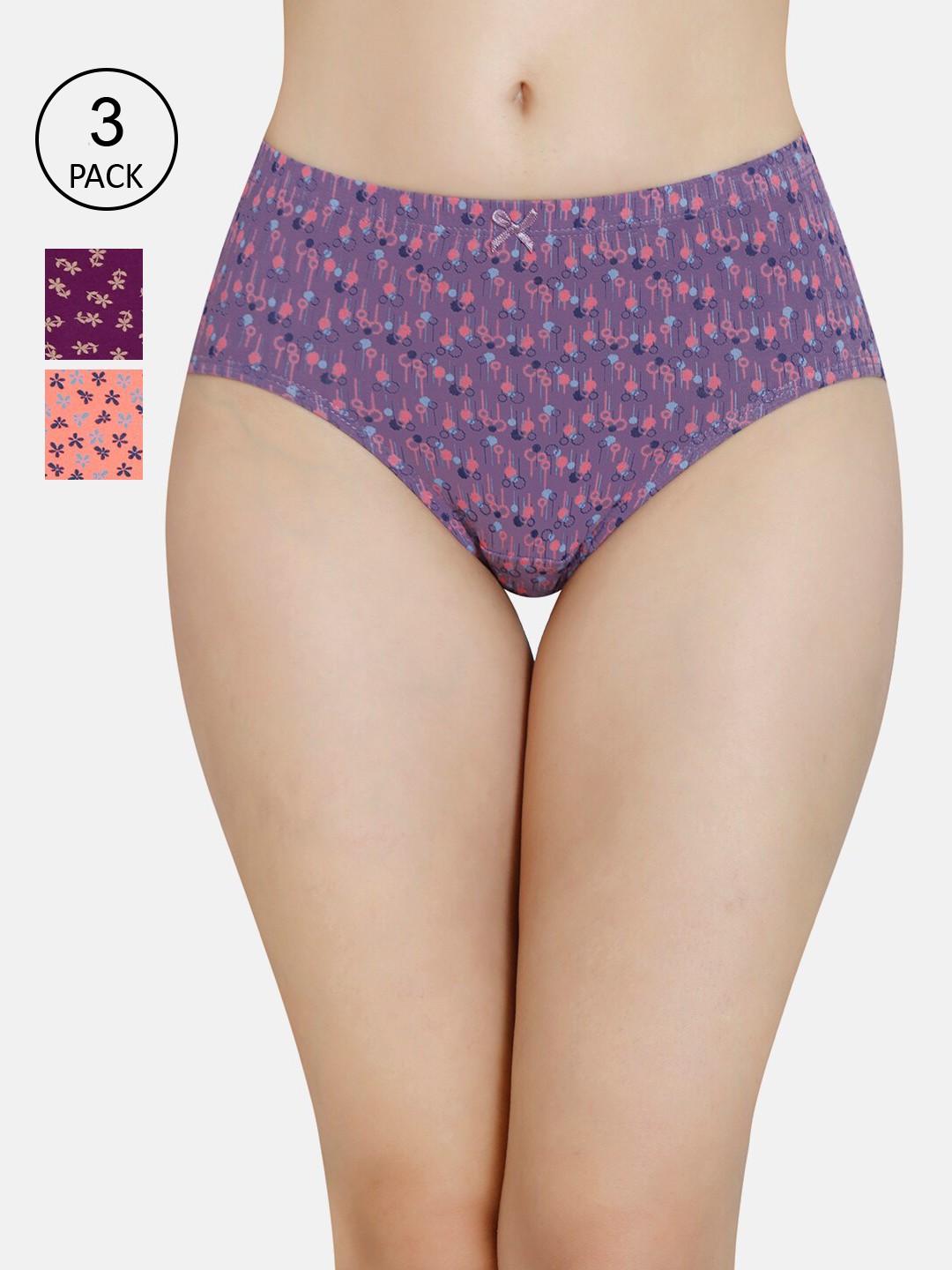 

Amante Women Printed Pack of 3 Mid Rise Hipster Brief - PPK43105, Peach
