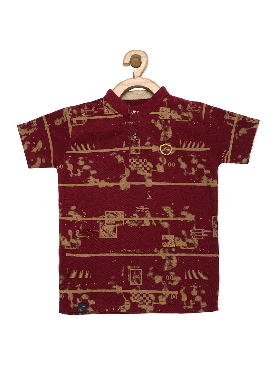 

earth conscious Boys Maroon Printed Polo Collar Cotton T-shirt