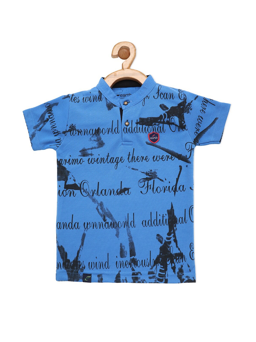

earth conscious Boys Blue Typography Printed Henley Neck Cotton T-shirt