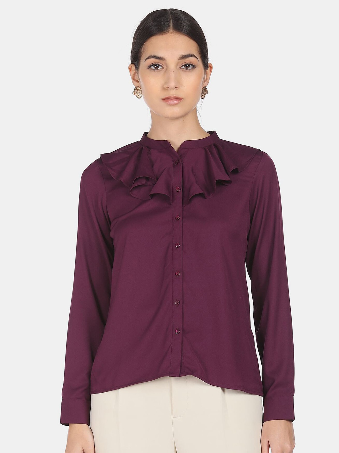 

SHFFL Purple Mandarin Collar Shirt Style Top