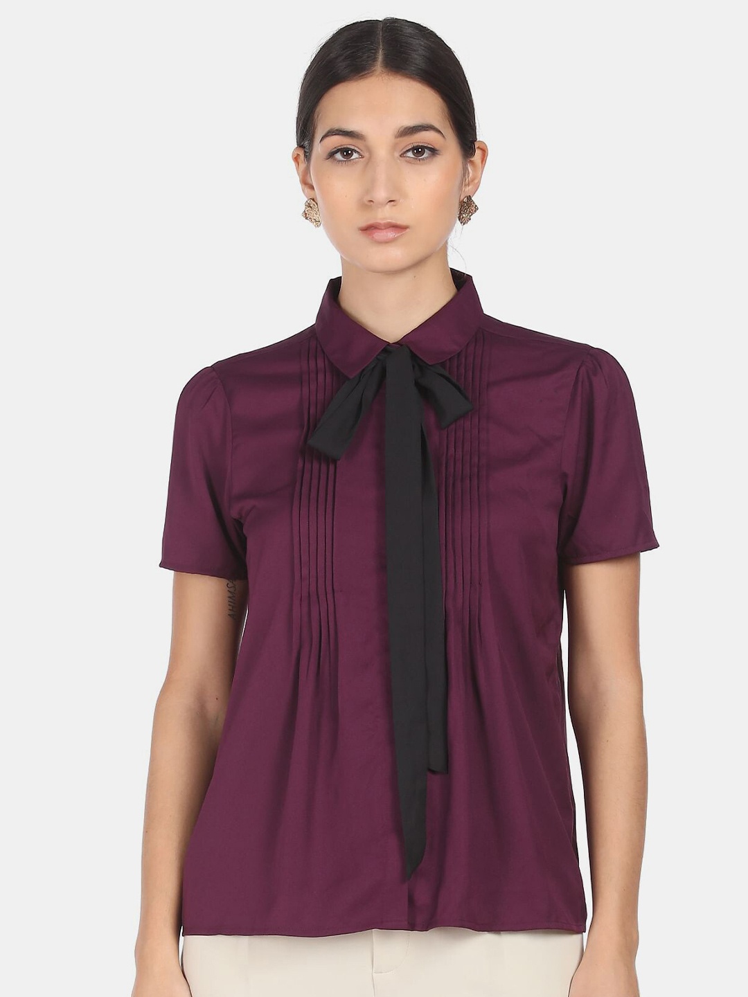 

SHFFL Purple Bow Neck Shirt Style Top