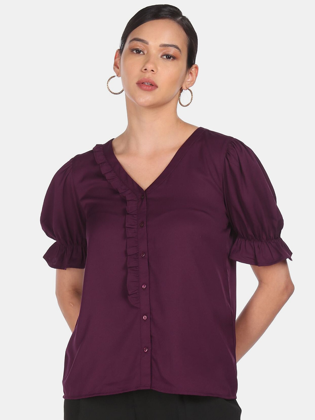 

SHFFL Purple Solid Puff Sleeve Top