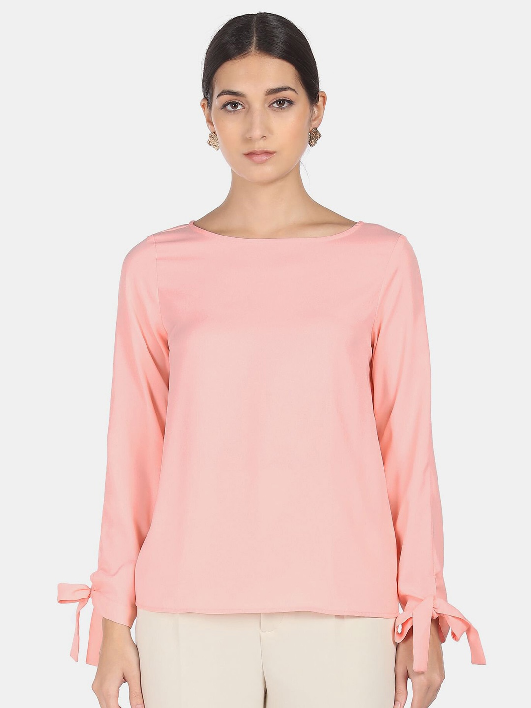 

SHFFL Women Pink Tie Up Sleeves Top
